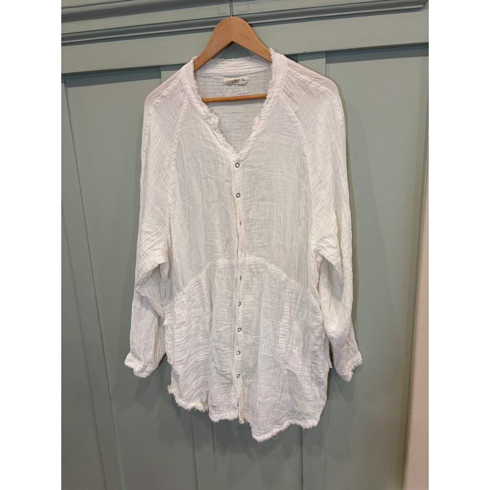 Natural Life White Cotton Double Gauze Oversized Tunic Shirt XL Boho Lagenlook